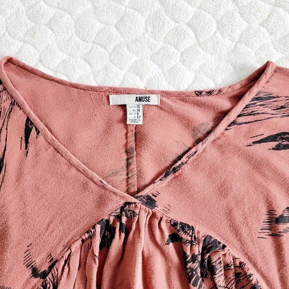 Amuse Society long sleeved blouse tee shirt top palm peasant XS maeve - Picture 9 of 9